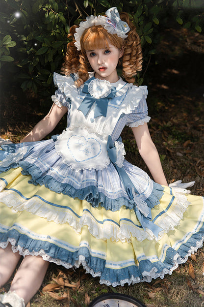 Lolita Dress - Blue/yellow, 2 Colors, Ruffled, Layered, Sweet Style - additional product view 4