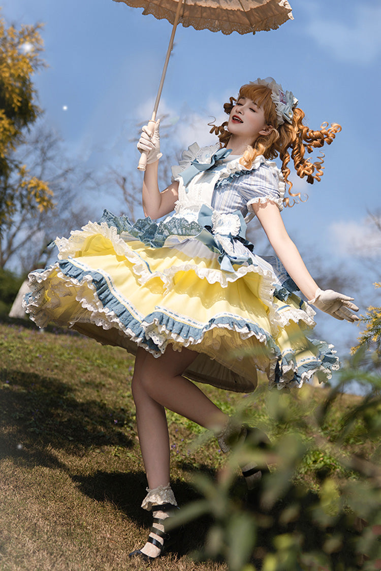 Lolita Dress - Blue/yellow, 2 Colors, Ruffled, Layered, Sweet Style - additional product view 5
