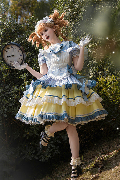 Lolita Dress - Blue/yellow, 2 Colors, Ruffled, Layered, Sweet Style - additional product view 7