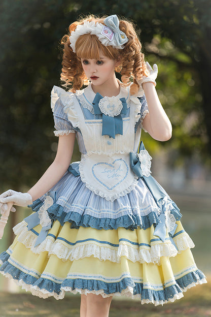Lolita Dress - Blue/yellow, 2 Colors, Ruffled, Layered, Sweet Style - additional product view 8
