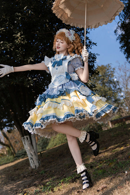 Lolita Dress - Blue/yellow, 2 Colors, Ruffled, Layered, Sweet Style - additional product view 10