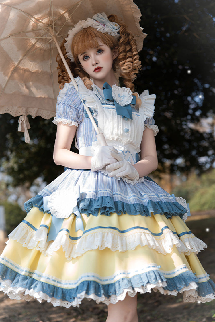 Lolita Dress - Blue/yellow, 2 Colors, Ruffled, Layered, Sweet Style - main product image