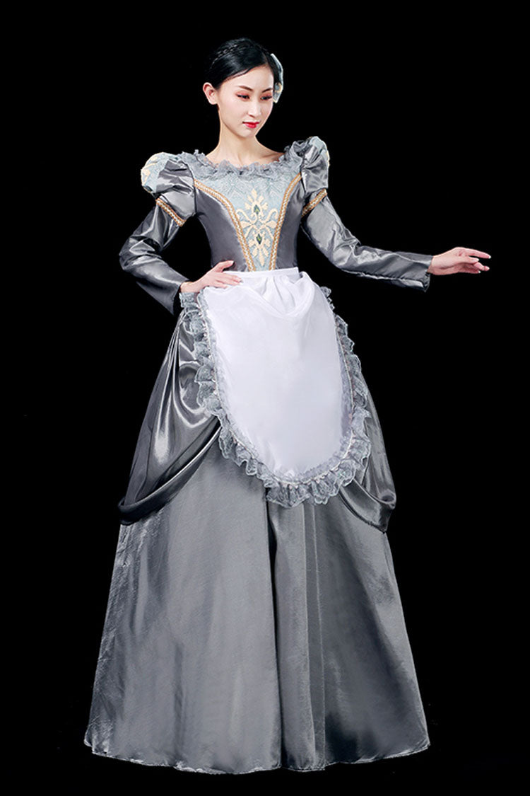 Lolita Dress - Boat Neck, Gray, Long Sleeves, Victorian Style, Printed - additional product view 2