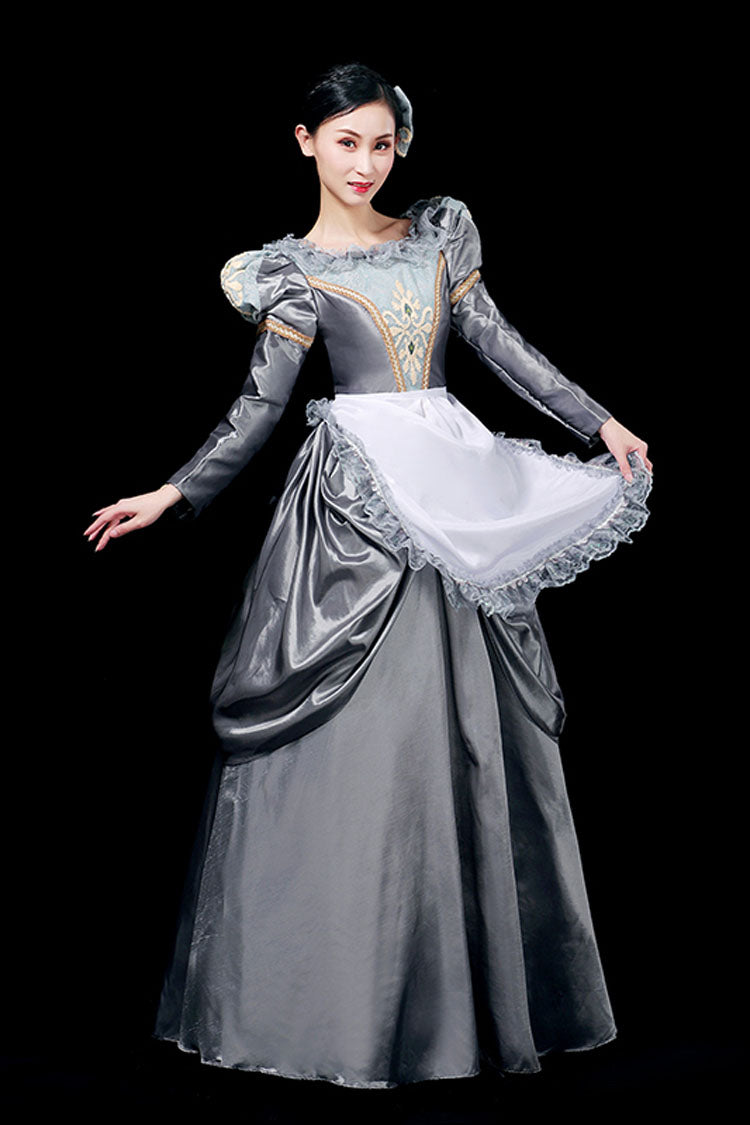 Lolita Dress - Boat Neck, Gray, Long Sleeves, Victorian Style, Printed - additional product view 3
