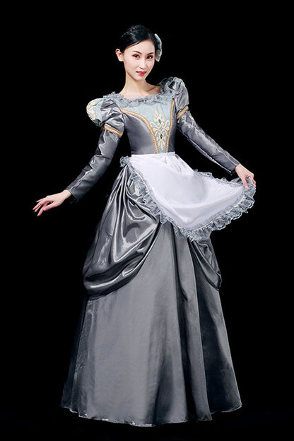 Lolita Dress - Boat Neck, Gray, Long Sleeves, Victorian Style, Printed - additional product view 3
