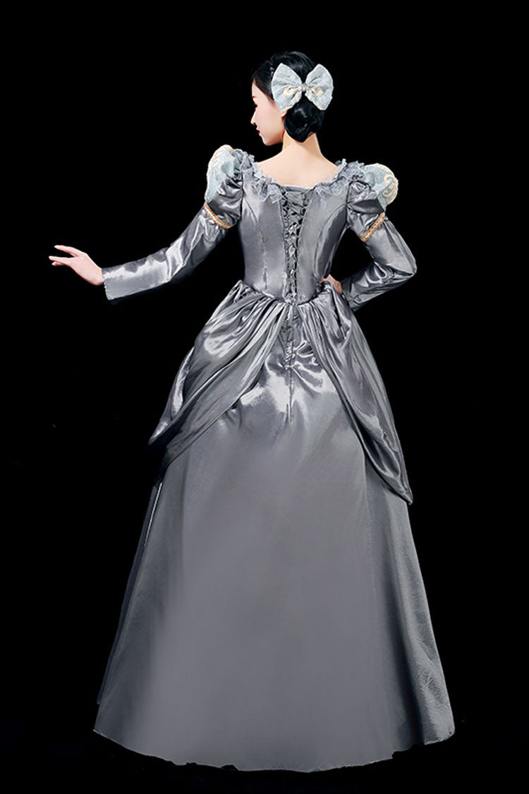 Lolita Dress - Boat Neck, Gray, Long Sleeves, Victorian Style, Printed - additional product view 4