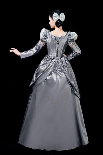 Lolita Dress - Boat Neck, Gray, Long Sleeves, Victorian Style, Printed - additional product view 4