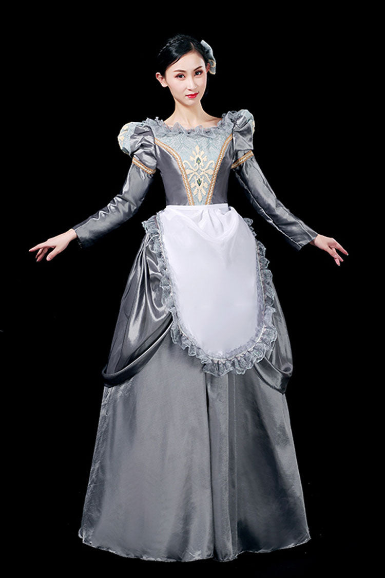 Lolita Dress - Boat Neck, Gray, Long Sleeves, Victorian Style, Printed - additional product view 5