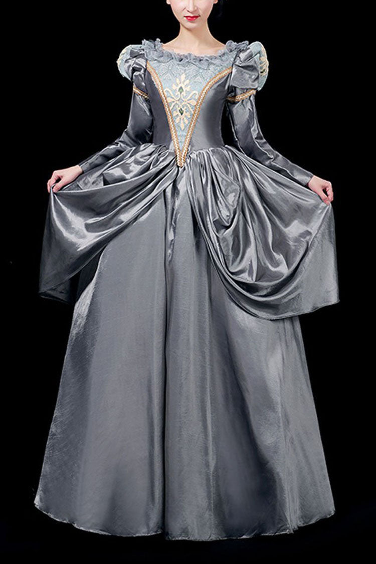 Lolita Dress - Boat Neck, Gray, Long Sleeves, Victorian Style, Printed - main product image