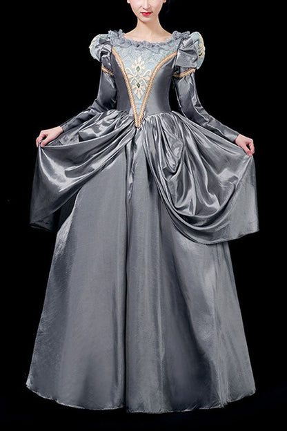 Lolita Dress - Boat Neck, Gray, Long Sleeves, Victorian Style, Printed - main product image