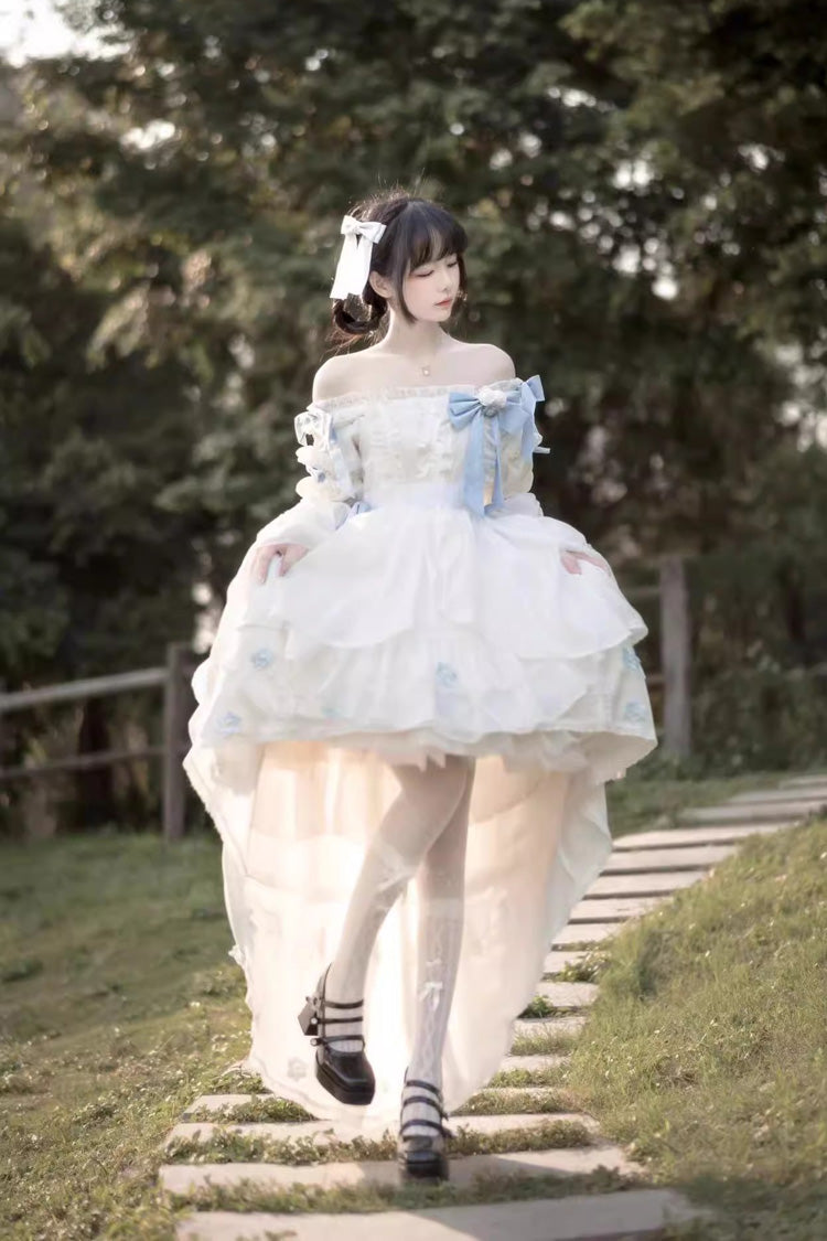 Lolita Dress - Boat Neck Multi-layer, White, Ruffled, Sweet Style, Bow Detail - additional product view 2