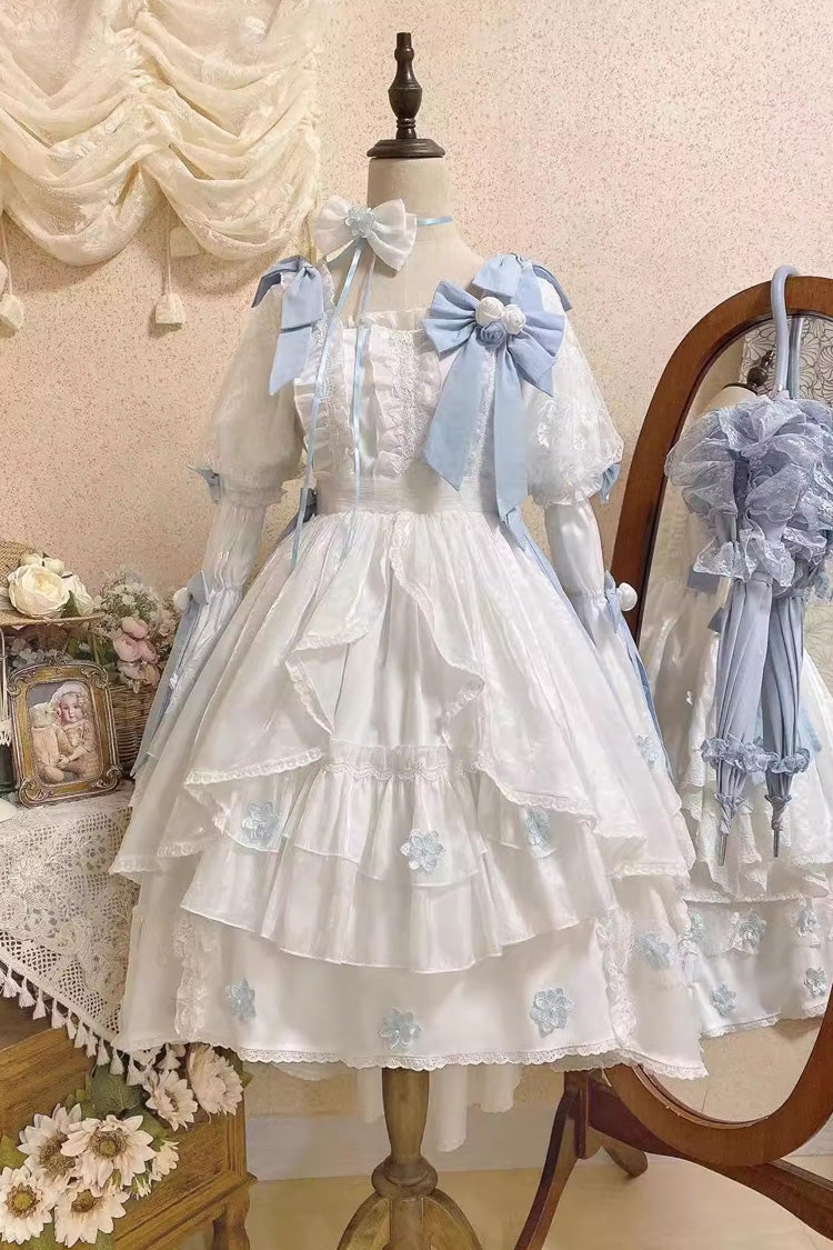 Lolita Dress - Boat Neck Multi-layer, White, Ruffled, Sweet Style, Bow Detail - additional product view 3