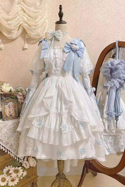 Lolita Dress - Boat Neck Multi-layer, White, Ruffled, Sweet Style, Bow Detail - additional product view 3