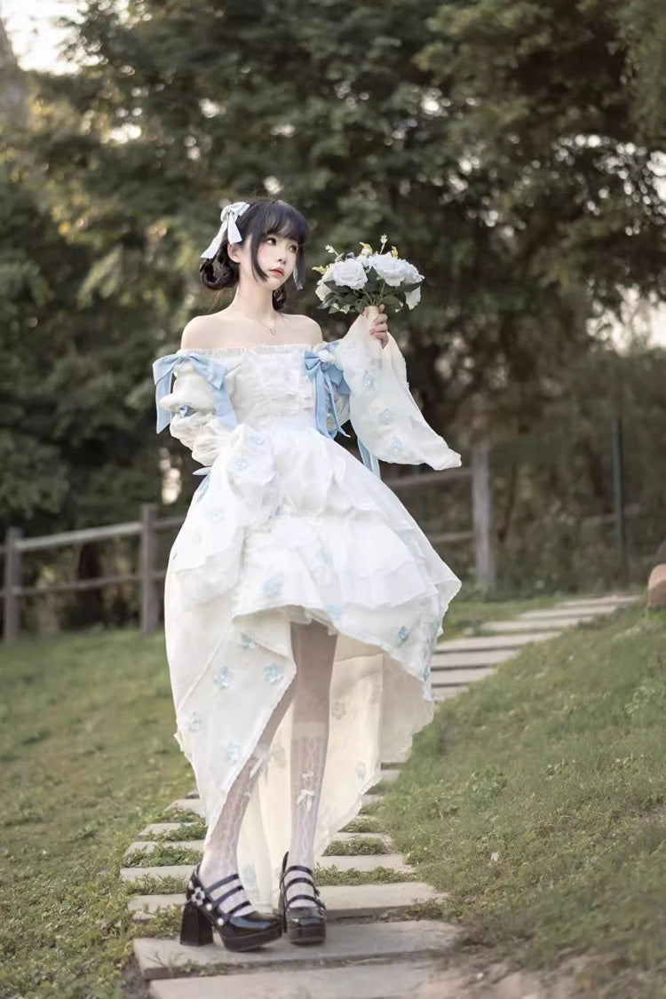 Lolita Dress - Boat Neck Multi-layer, White, Ruffled, Sweet Style, Bow Detail - additional product view 4