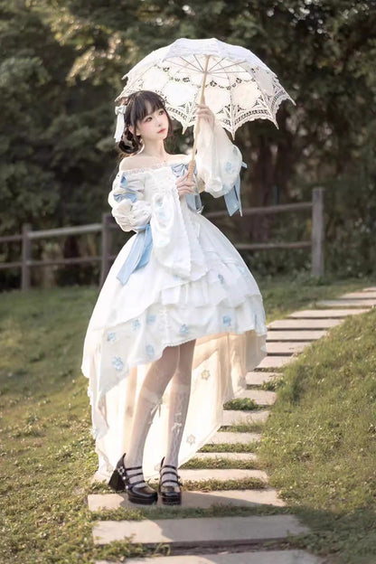 Lolita Dress - Boat Neck Multi-layer, White, Ruffled, Sweet Style, Bow Detail - additional product view 5