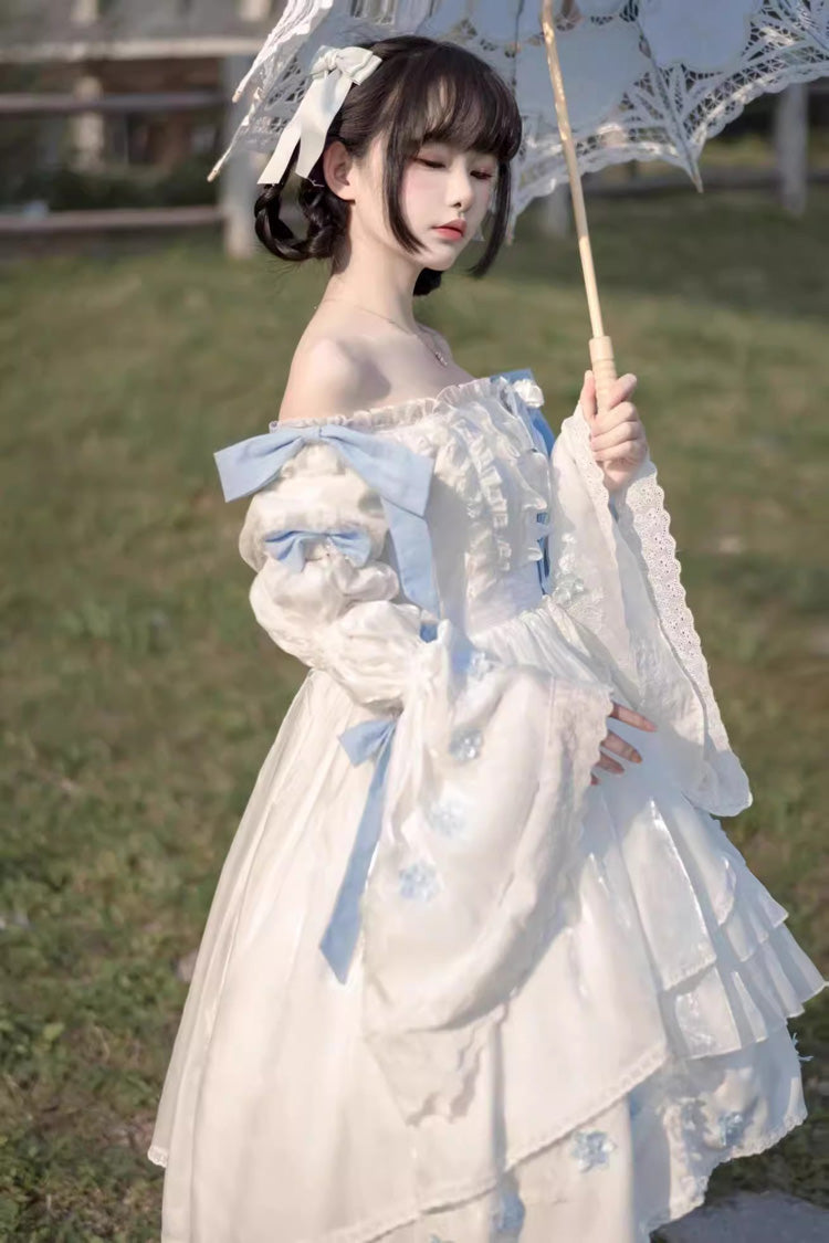 Lolita Dress - Boat Neck Multi-layer, White, Ruffled, Sweet Style, Bow Detail - additional product view 6