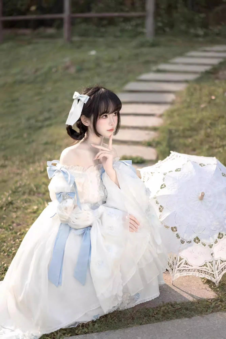 Lolita Dress - Boat Neck Multi-layer, White, Ruffled, Sweet Style, Bow Detail - additional product view 7