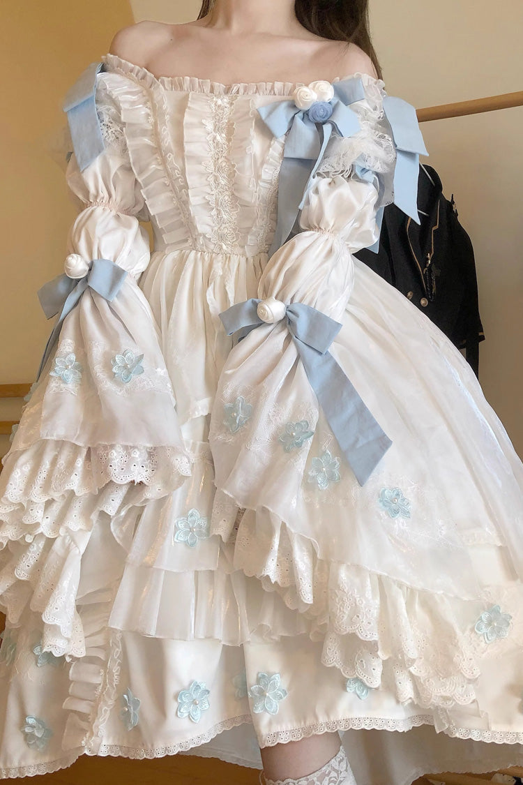 Lolita Dress - Boat Neck Multi-layer, White, Ruffled, Sweet Style, Bow Detail - additional product view 8
