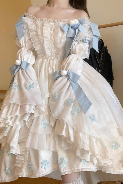 Lolita Dress - Boat Neck Multi-layer, White, Ruffled, Sweet Style, Bow Detail - additional product view 8