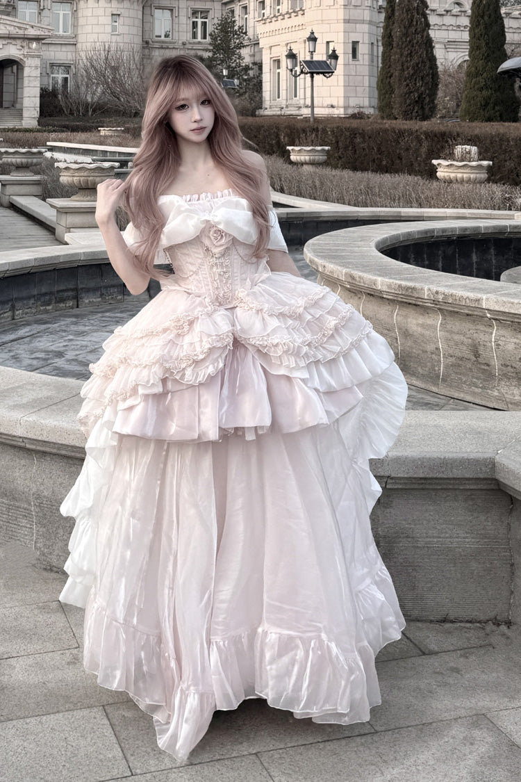 Lolita Dress - Boat Neck, Pink, Bow Detail, Ruffled, Sweet Style - main product image