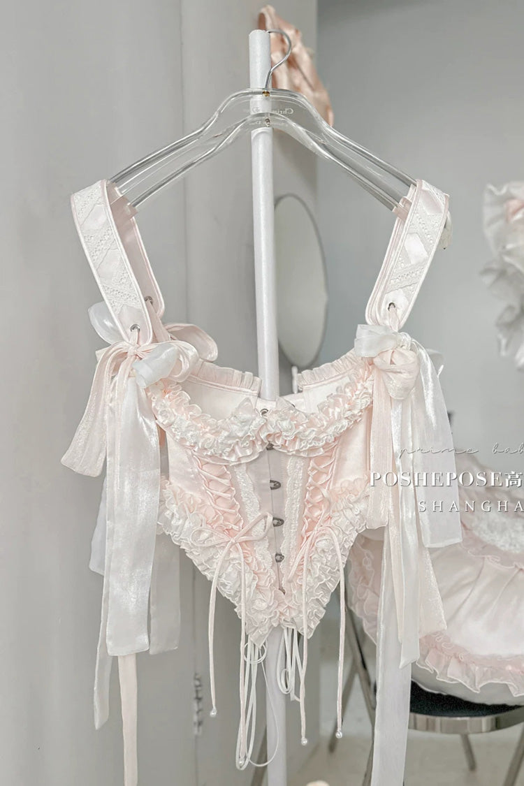 Lolita Dress - Boat Neck, Pink, Bow Detail, Ruffled, Sweet Style - XS Waist-Corset(Only) / S Waist-Corset(Only) / M Waist-Corset(Only) option