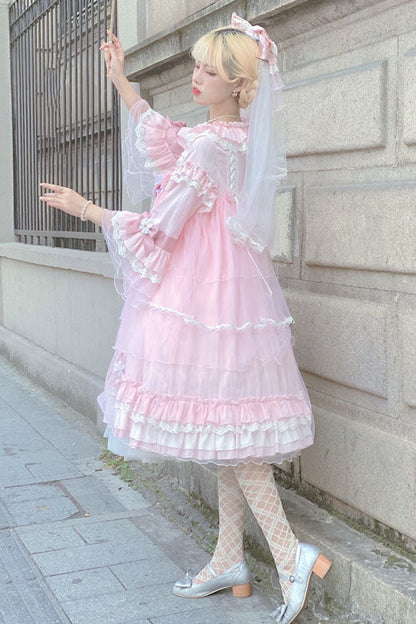 Lolita Dress - Bowknot Trumpet Multi-layer, Red, Layered, Sweet Style, Bow Detail - additional product view 2