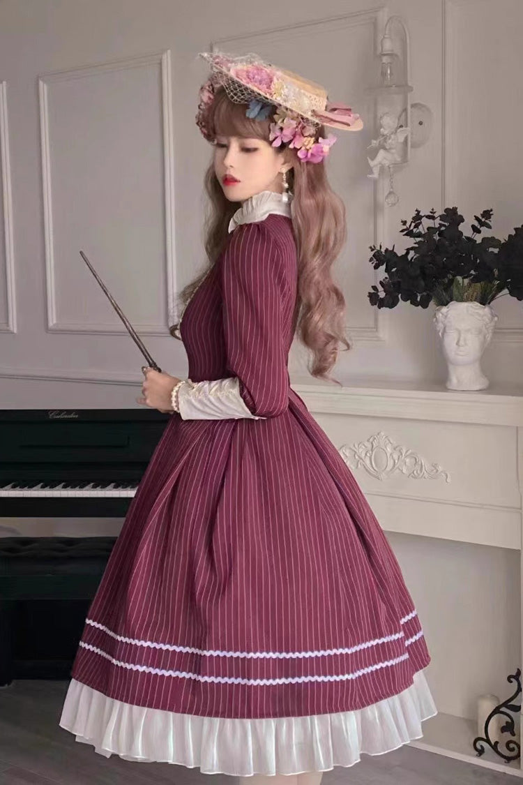 Lolita Dress - British Girl, 2 Colors, Striped, Printed, Long Sleeves - additional product view 4