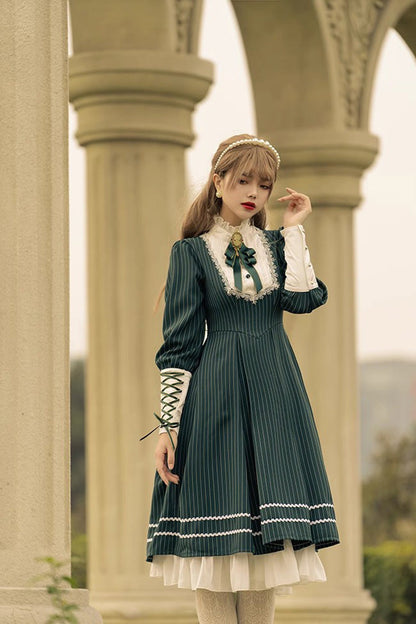 Lolita Dress - British Girl, 2 Colors, Striped, Printed, Long Sleeves - additional product view 5