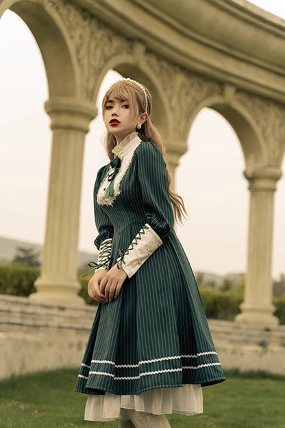Lolita Dress - British Girl, 2 Colors, Striped, Printed, Long Sleeves - additional product view 6