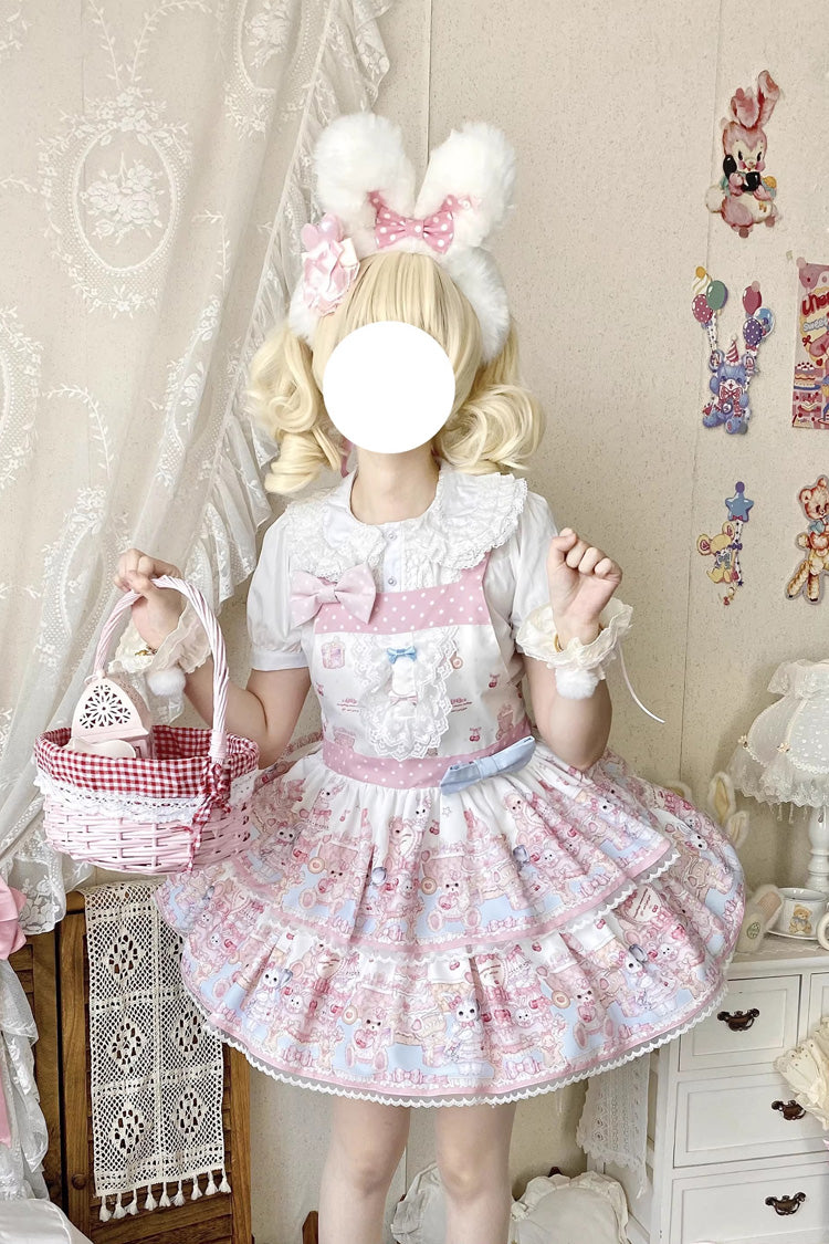 Lolita Dress - Bunny & Bear Tea Party, Pink, Printed, Layered, Sweet Style - main product image