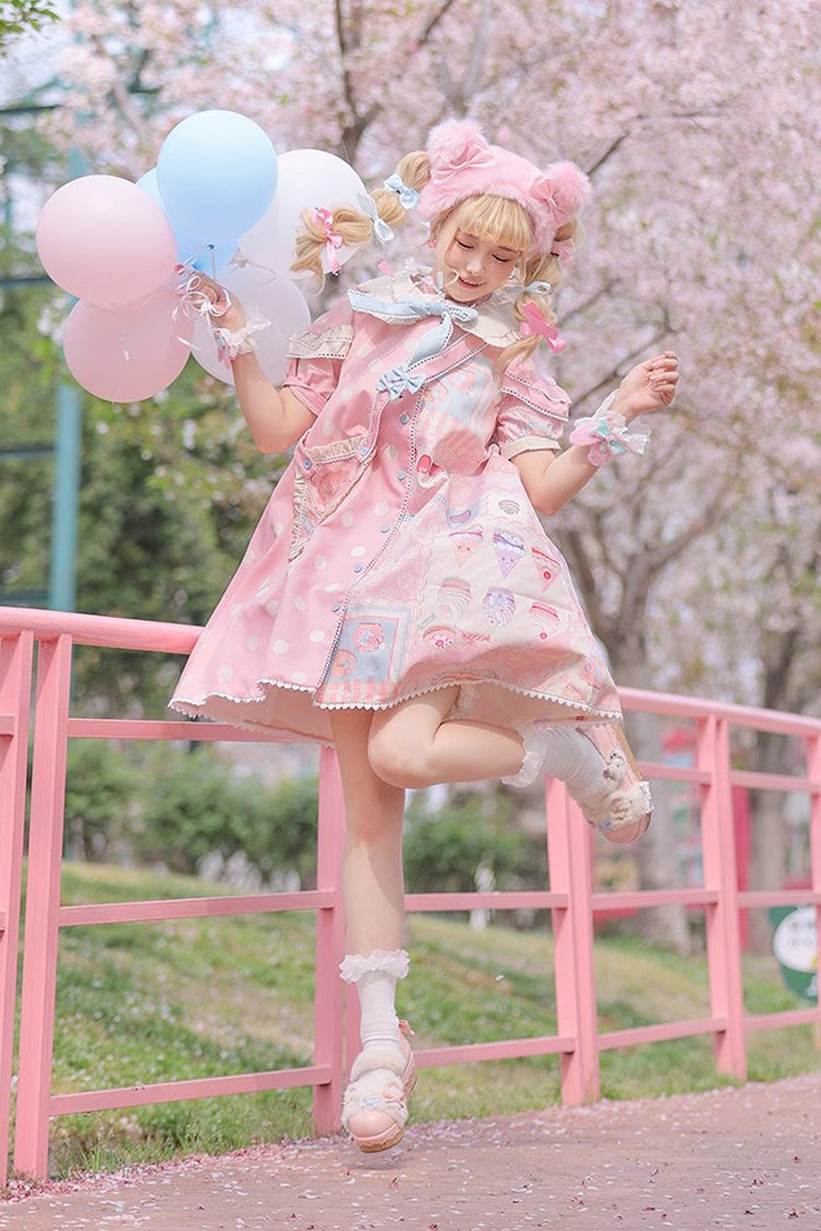 Lolita Dress - Cake Chocolate Dessert Print, 2 Colors, Ruffled, Printed, Sweet Style - additional product view 3