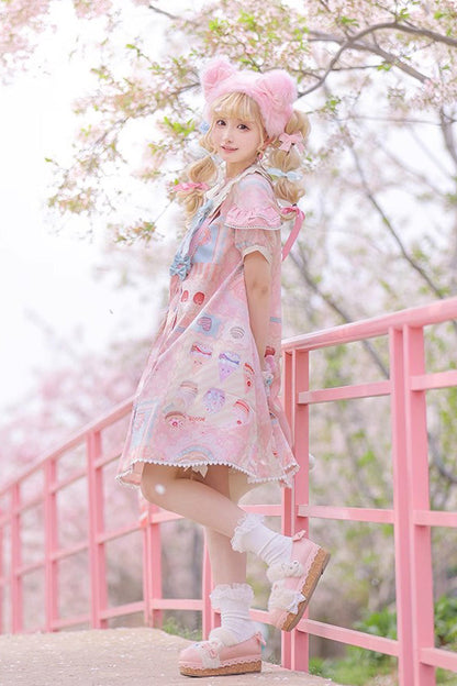 Lolita Dress - Cake Chocolate Dessert Print, 2 Colors, Ruffled, Printed, Sweet Style - additional product view 4