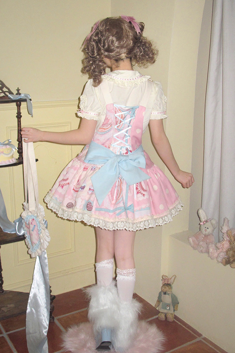 Lolita Dress - Cake Chocolate Dessert Print, Pink, Printed, Sweet Style, Bow Detail - additional product view 5