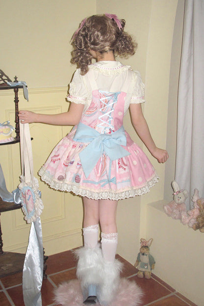 Lolita Dress - Cake Chocolate Dessert Print, Pink, Printed, Sweet Style, Bow Detail - additional product view 5