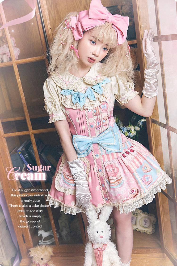Lolita Dress - Cake Chocolate Dessert Print, Pink, Printed, Sweet Style, Bow Detail - additional product view 8