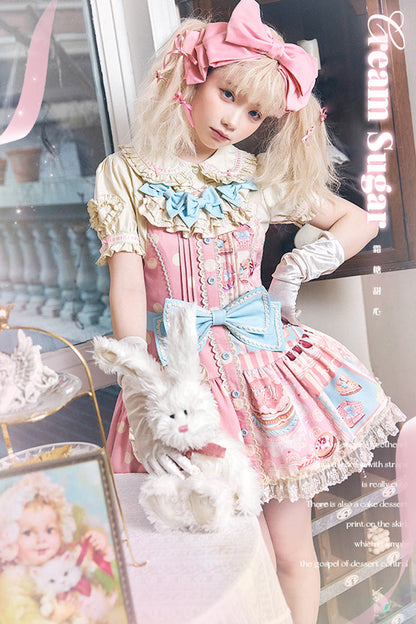 Lolita Dress - Cake Chocolate Dessert Print, Pink, Printed, Sweet Style, Bow Detail - additional product view 9