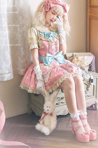 Lolita Dress - Cake Chocolate Dessert Print, Pink, Printed, Sweet Style, Bow Detail - additional product view 10