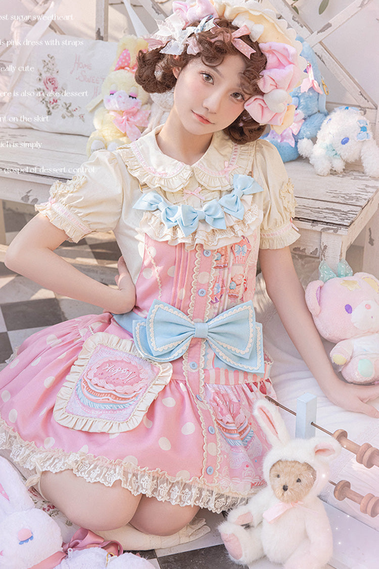 Lolita Dress - Cake Chocolate Dessert Print, Pink, Printed, Sweet Style, Bow Detail - additional product view 11