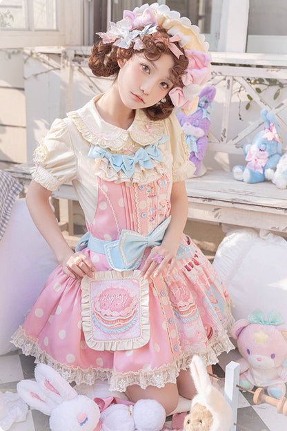 Lolita Dress - Cake Chocolate Dessert Print, Pink, Printed, Sweet Style, Bow Detail - additional product view 12