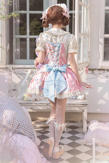 Lolita Dress - Cake Chocolate Dessert Print, Pink, Printed, Sweet Style, Bow Detail - additional product view 13