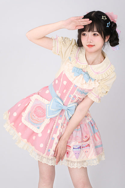 Lolita Dress - Cake Chocolate Dessert Print, Pink, Printed, Sweet Style, Bow Detail - additional product view 14
