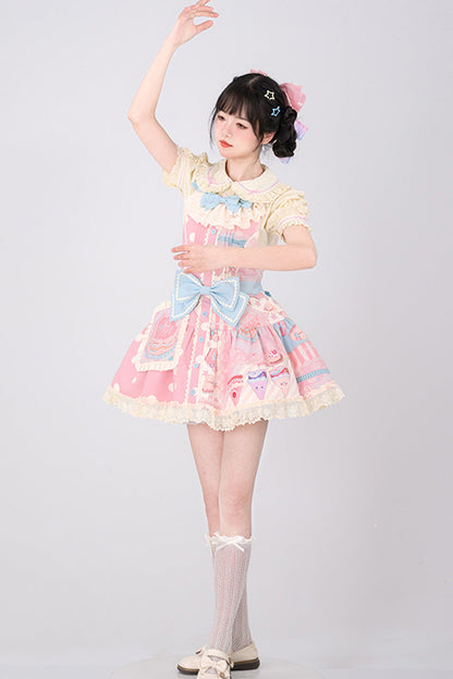 Lolita Dress - Cake Chocolate Dessert Print, Pink, Printed, Sweet Style, Bow Detail - additional product view 15