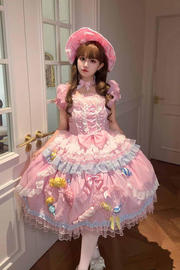 Lolita Dress - Candy Party, Pink, Layered, Lace-Up, Sweet Style - additional product view 2