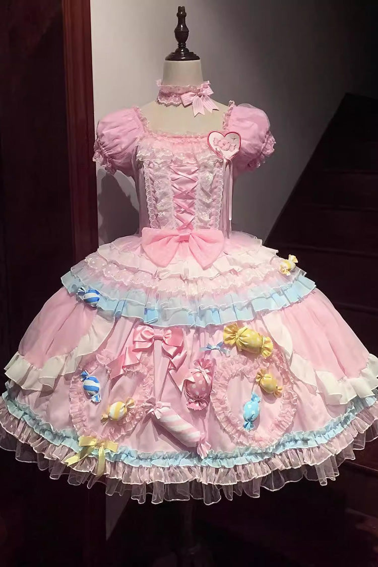 Lolita Dress - Candy Party, Pink, Layered, Lace-Up, Sweet Style - additional product view 3