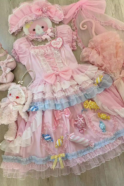 Lolita Dress - Candy Party, Pink, Layered, Lace-Up, Sweet Style - additional product view 4