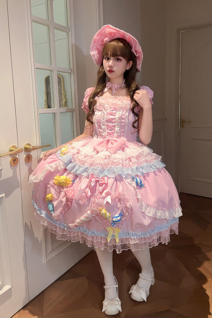 Lolita Dress - Candy Party, Pink, Layered, Lace-Up, Sweet Style - additional product view 5