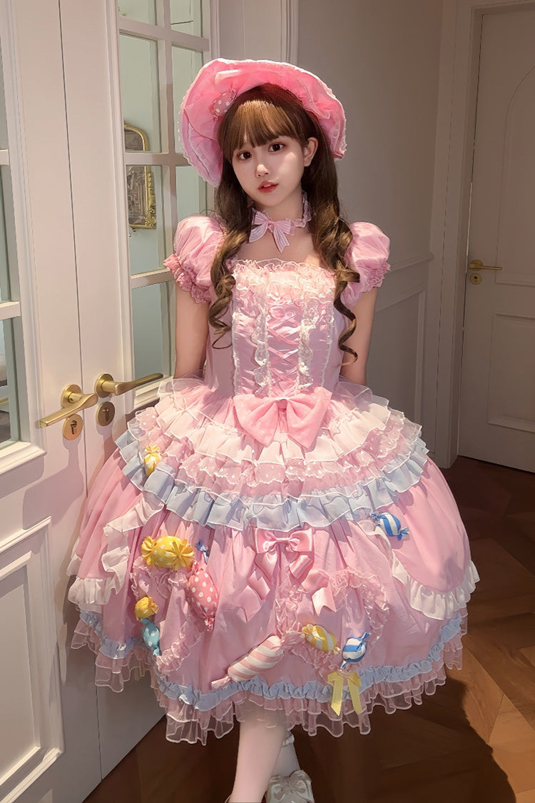 Lolita Dress - Candy Party, Pink, Layered, Lace-Up, Sweet Style - additional product view 6