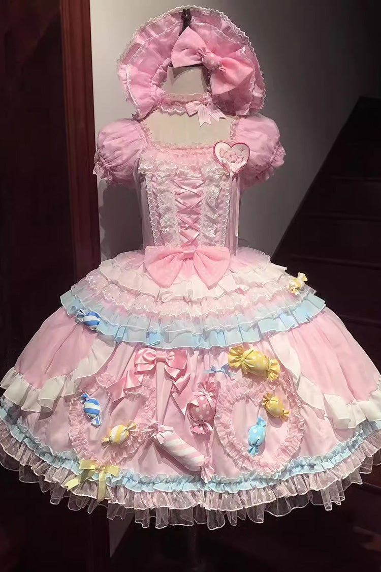 Lolita Dress - Candy Party, Pink, Layered, Lace-Up, Sweet Style - additional product view 8