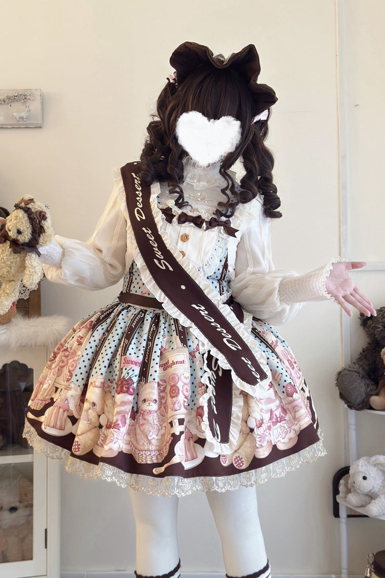 Lolita Dress - Cat Chocolate Patisserie, Multi-Color, Ruffled, Printed, Sweet Style - additional product view 2