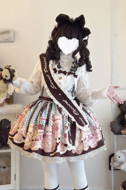 Lolita Dress - Cat Chocolate Patisserie, Multi-Color, Ruffled, Printed, Sweet Style - additional product view 2